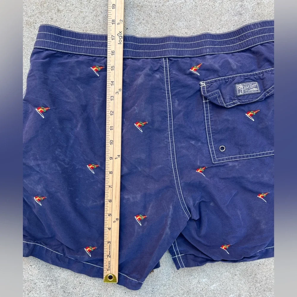 Men's Vintage Polo Ralph Lauren Swim Trunks Blue All-Over Print M Sailboat‎ Prep